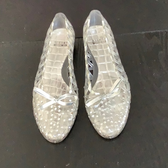 Stuart Weitzman Jelly Rhinestone Latticed Flats - Picture 1 of 5